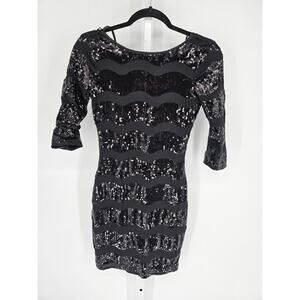 Charlotte Russe Women's Black 1/2 Sleeve Sequins Round Neck Party Dress Size XS